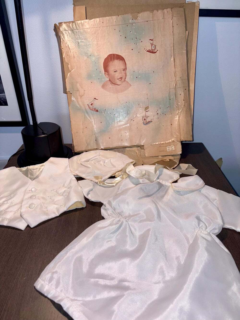 Vintage 3-piece Boys Christening Set – Vest, Onesie & Bonnet